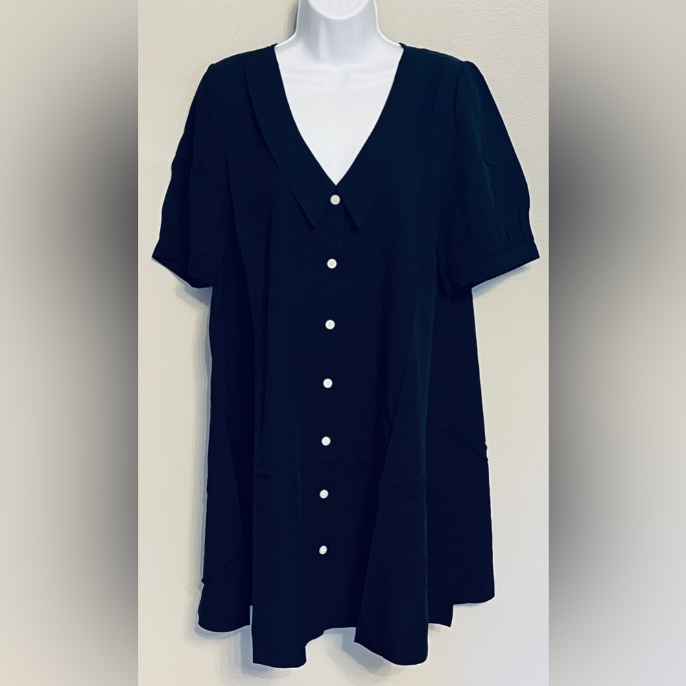 LOFT NWT Black Collared Button Down Mini Dress, size 14